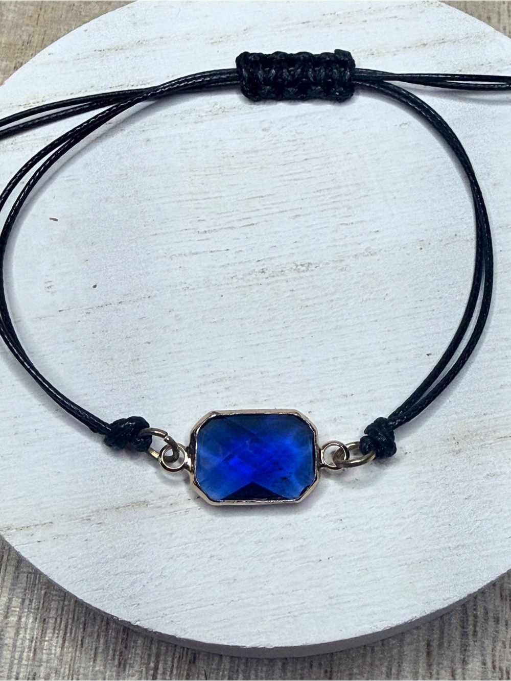 Royal Blue Faceted Stone Black Adjustable Cord Bracelet